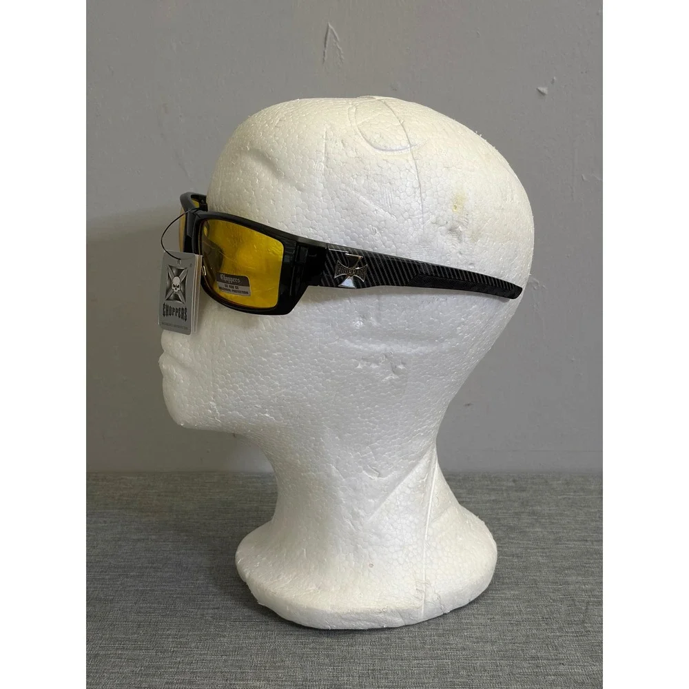 Choppers Sunglasses Mens OS Gloss Black Yellow Lens Biker Wrap UV400 8CP6778